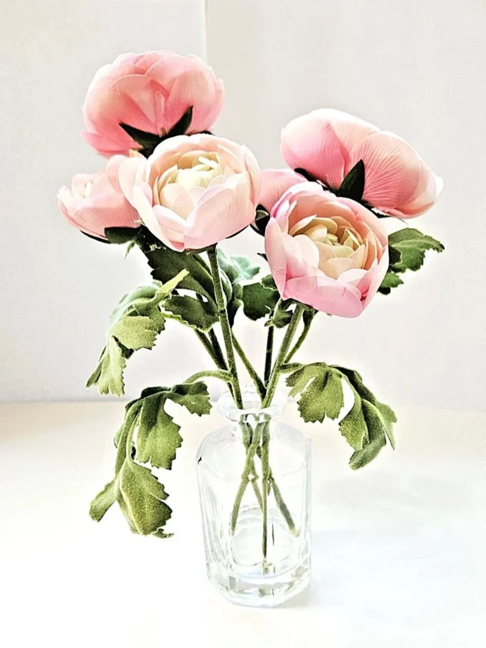 Hearth & Hand Pink Ranunculus Faux Flower Arrangement In Clear Glass Vase